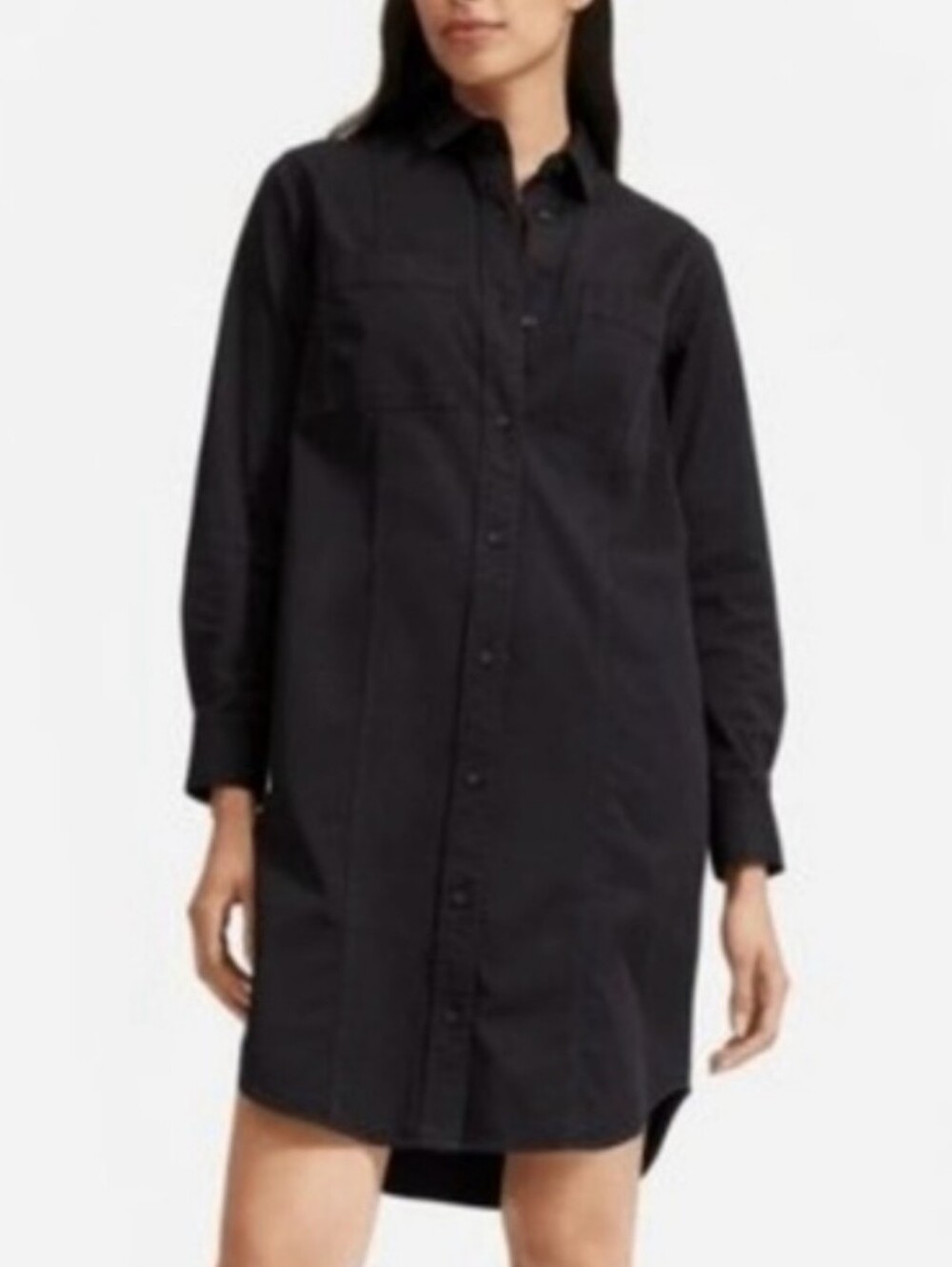 Everlane Utility Shirt Dress Size 2 Cotton Black Button-Up Long Sleeve
